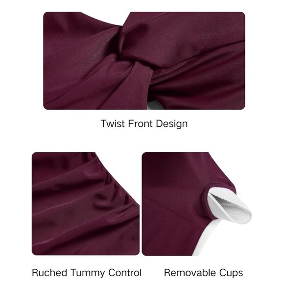 Zaful Womens One-Piece Tankini Top XL Red Maroon Twist Front Ruched Tummy - Picture 5 of 10